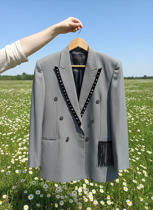 Chaqueta Americana Custom Fleco Negro