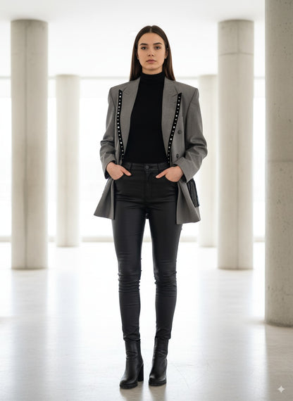 Chaqueta Americana Custom Fleco Negro